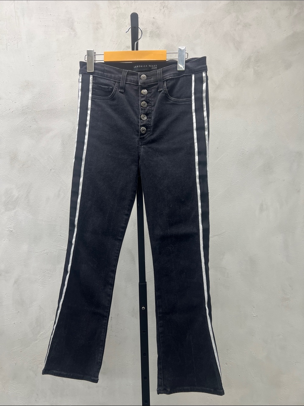 Veronica Beard Black Flare Jeans with White Side Stripes